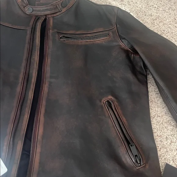 Thursday Boots Leather Roadster Jacket (Black Coffee) athletic cut size XL - Picture 8 of 9